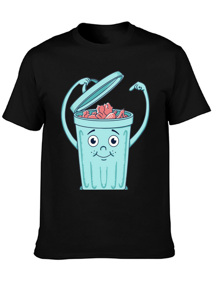 Cartoon Trash Can Graphic Tee - Black