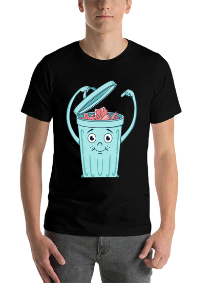 Cartoon Trash Can Graphic Tee - Black