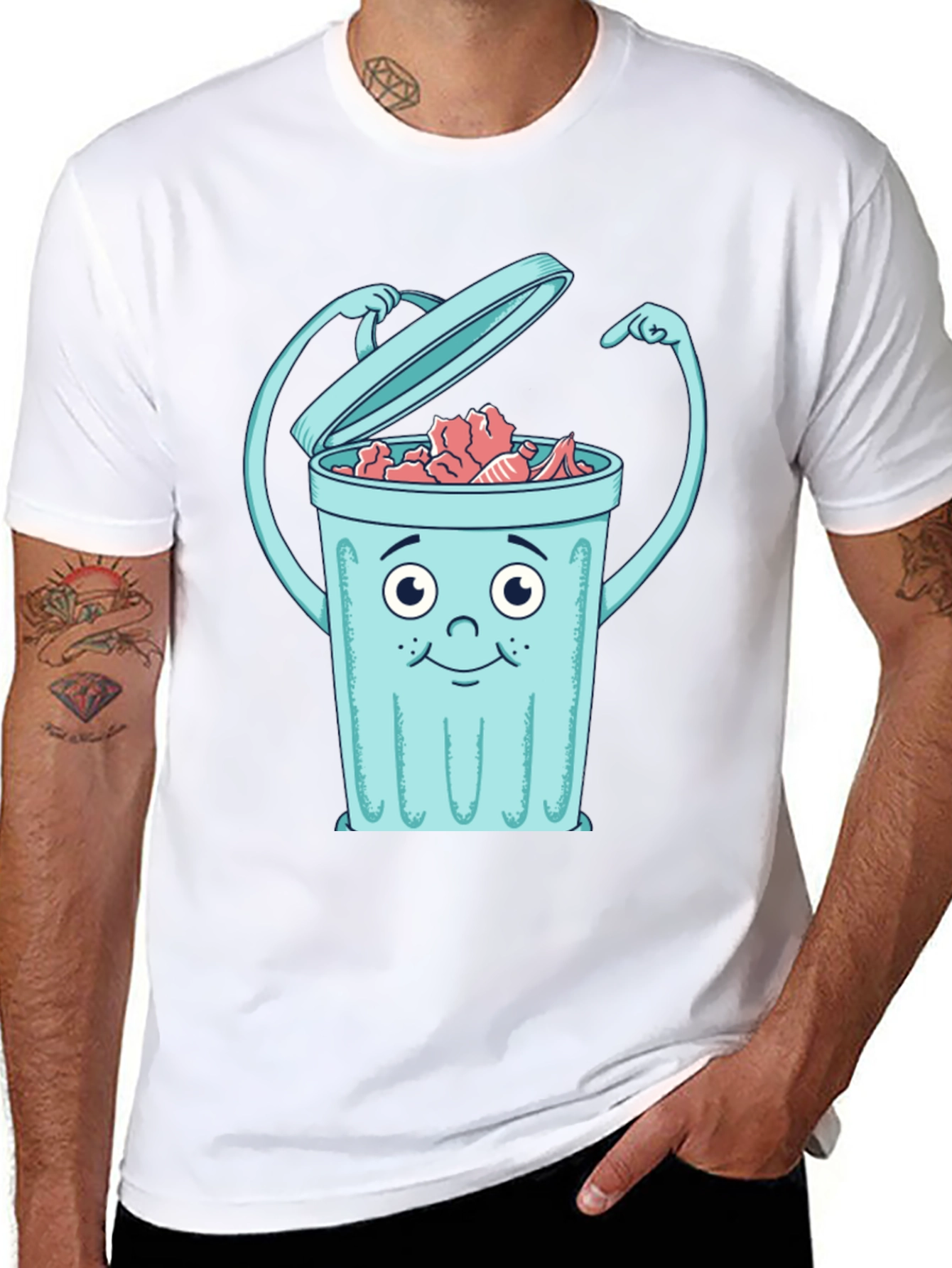 Cartoon Trash Can Graphic Tee - Black