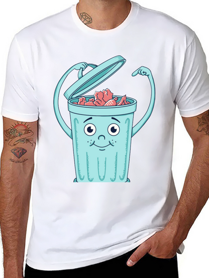 Cartoon Trash Can Graphic Tee - Black