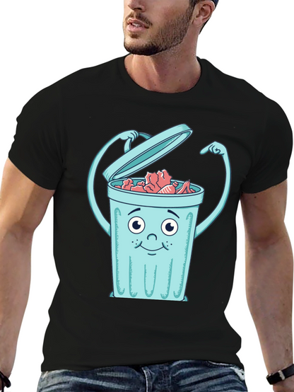 Cartoon Trash Can Graphic Tee - Black