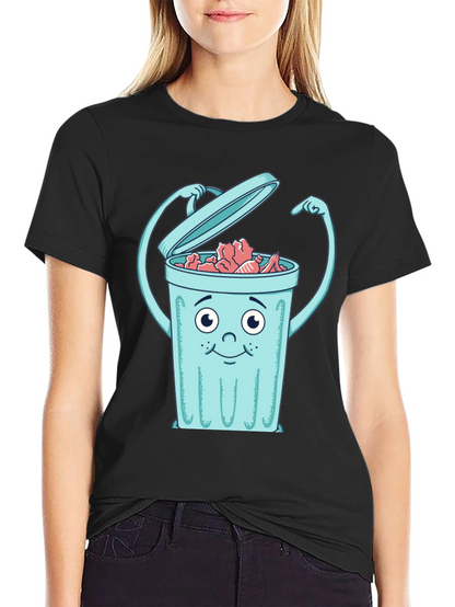 Cartoon Trash Can Graphic Tee - Black