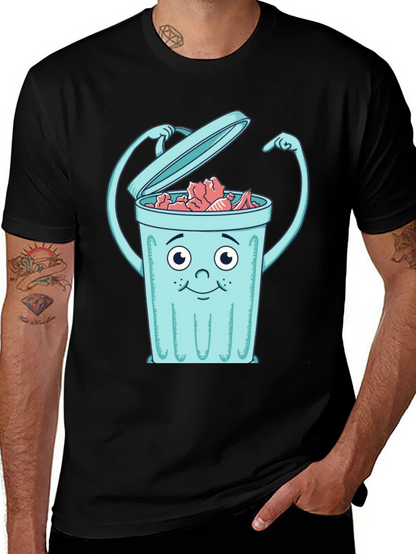 Cartoon Trash Can Graphic Tee - Black
