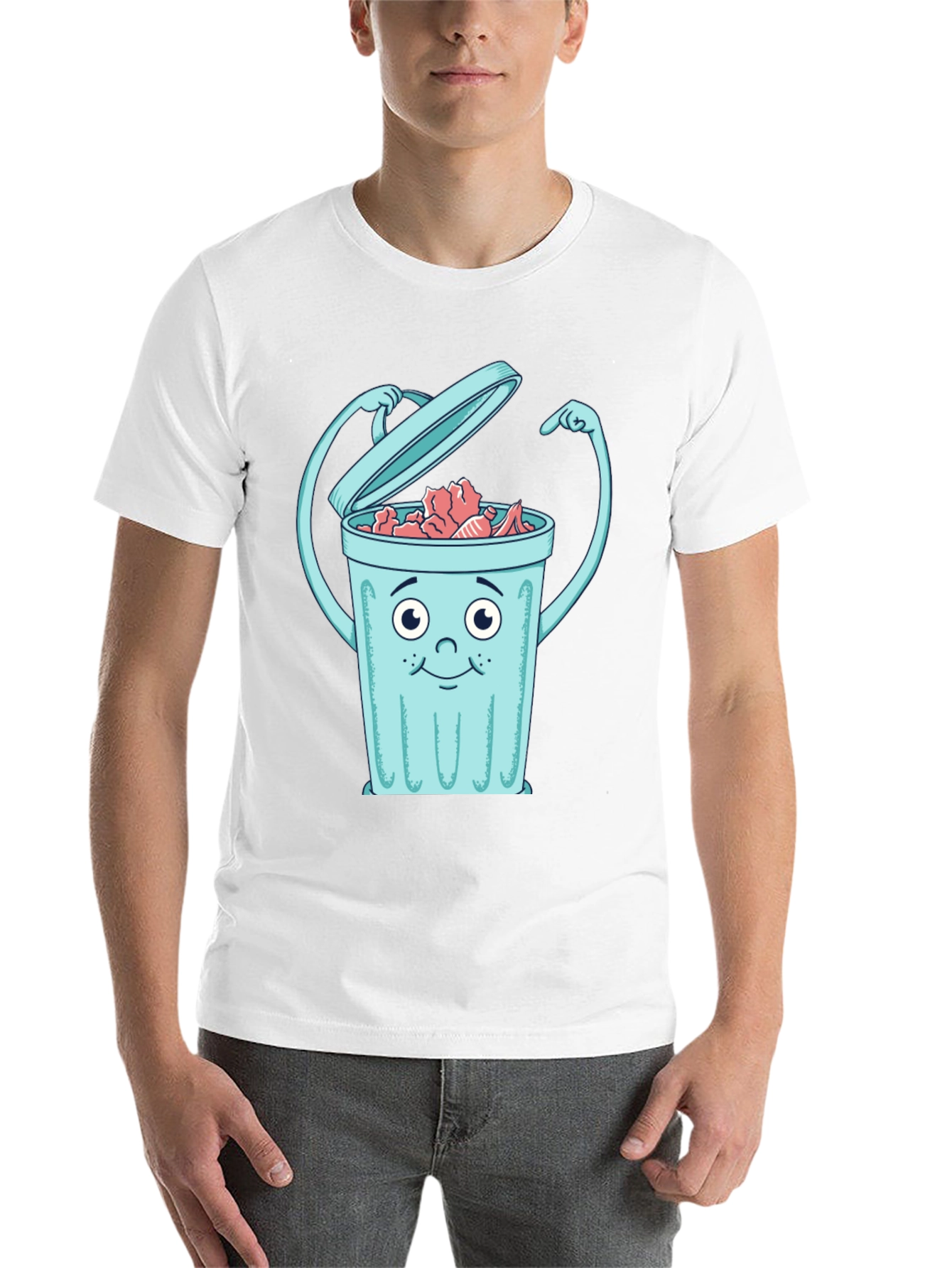 Cartoon Trash Can Graphic Tee - Black