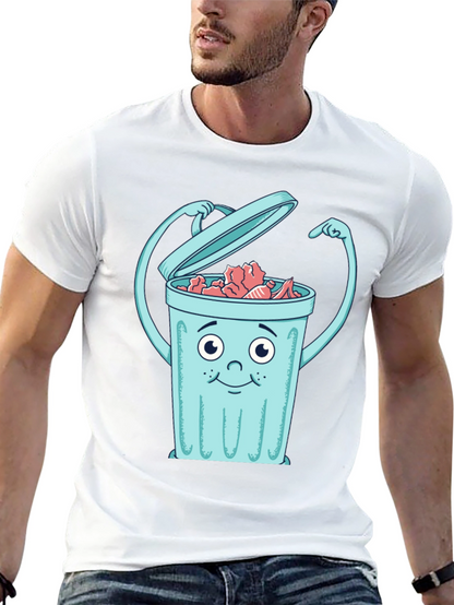 Cartoon Trash Can Graphic Tee - Black
