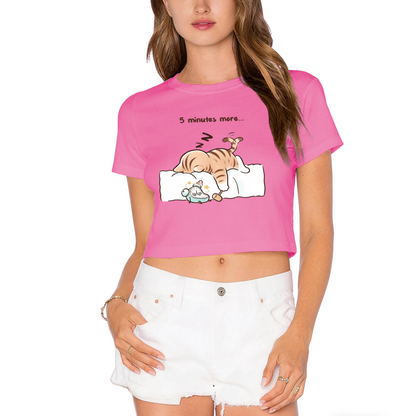 5 Minutes More Sleepy Tabby Cat Lime Crop Top