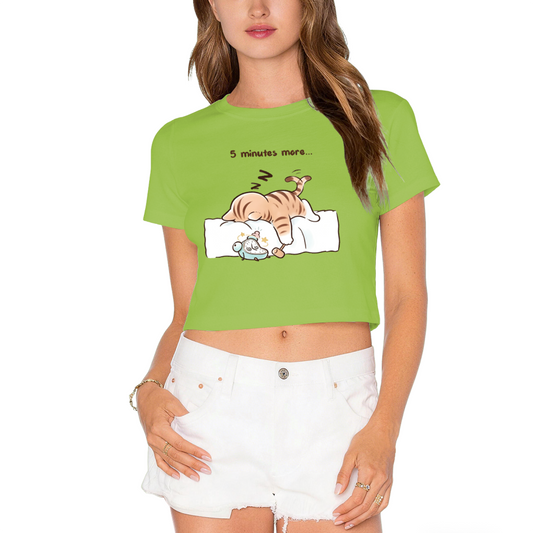 5 Minutes More Sleepy Tabby Cat Lime Crop Top