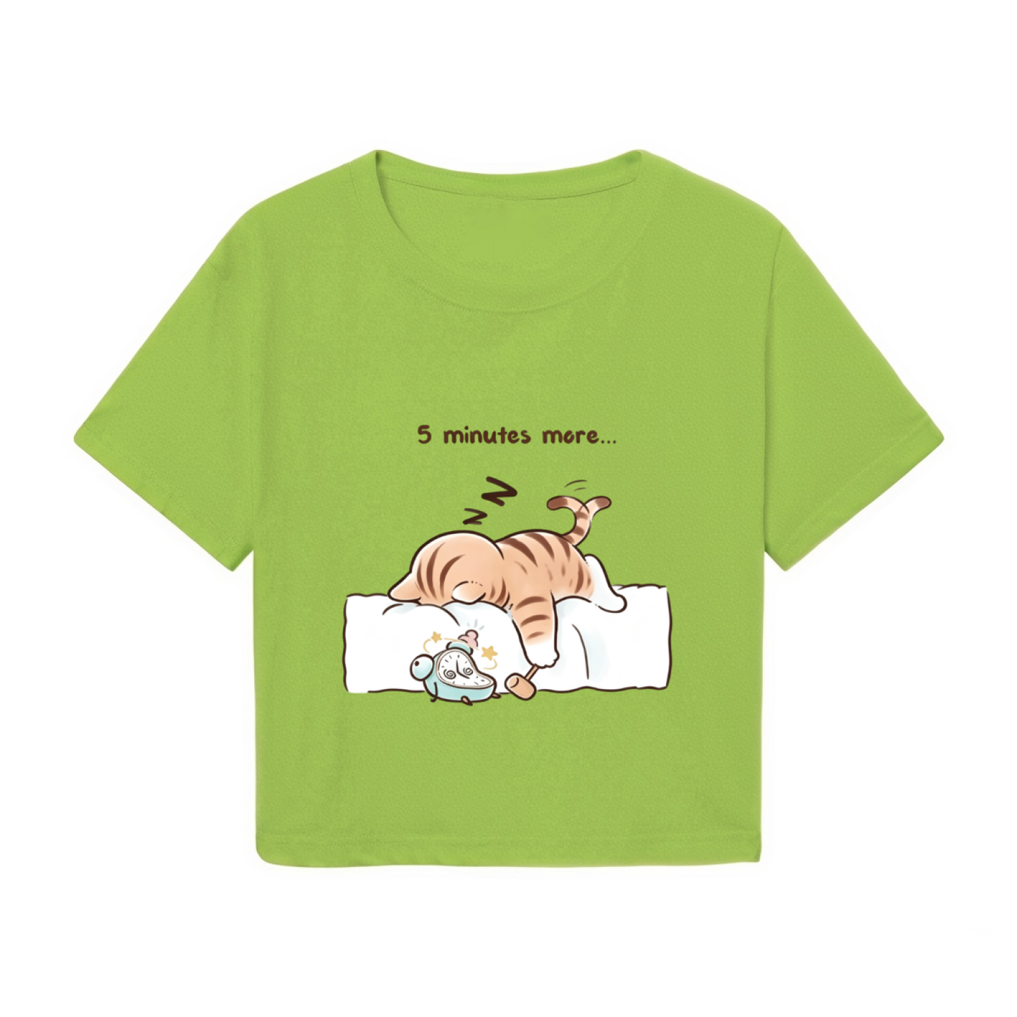 5 Minutes More Sleepy Tabby Cat Lime Crop Top