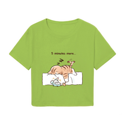5 Minutes More Sleepy Tabby Cat Lime Crop Top