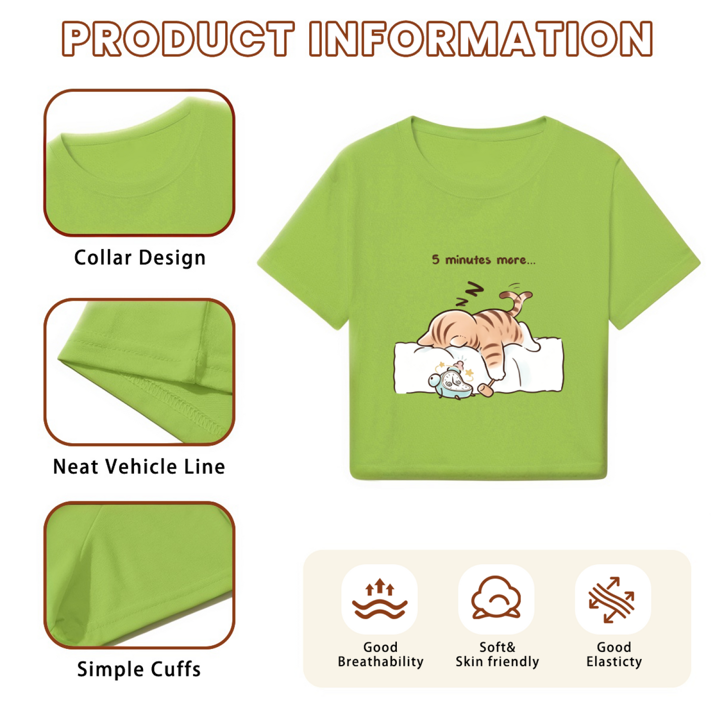 5 Minutes More Sleepy Tabby Cat Lime Crop Top
