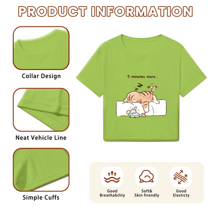 5 Minutes More Sleepy Tabby Cat Lime Crop Top