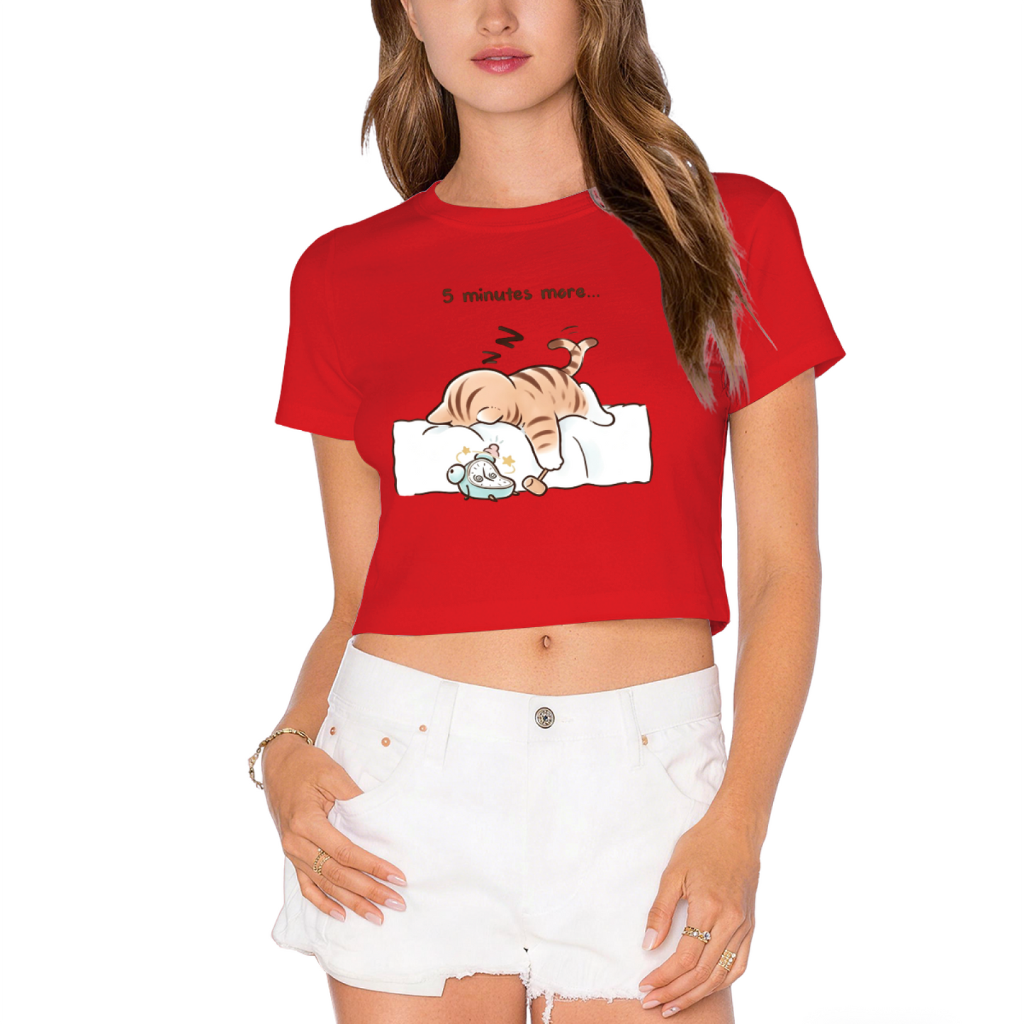 5 Minutes More Sleepy Tabby Cat Lime Crop Top