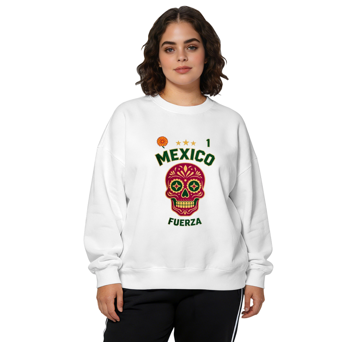 Mexico Sugar Skull Fuerza Number 1 Graphic Crewneck Sweatshirt
