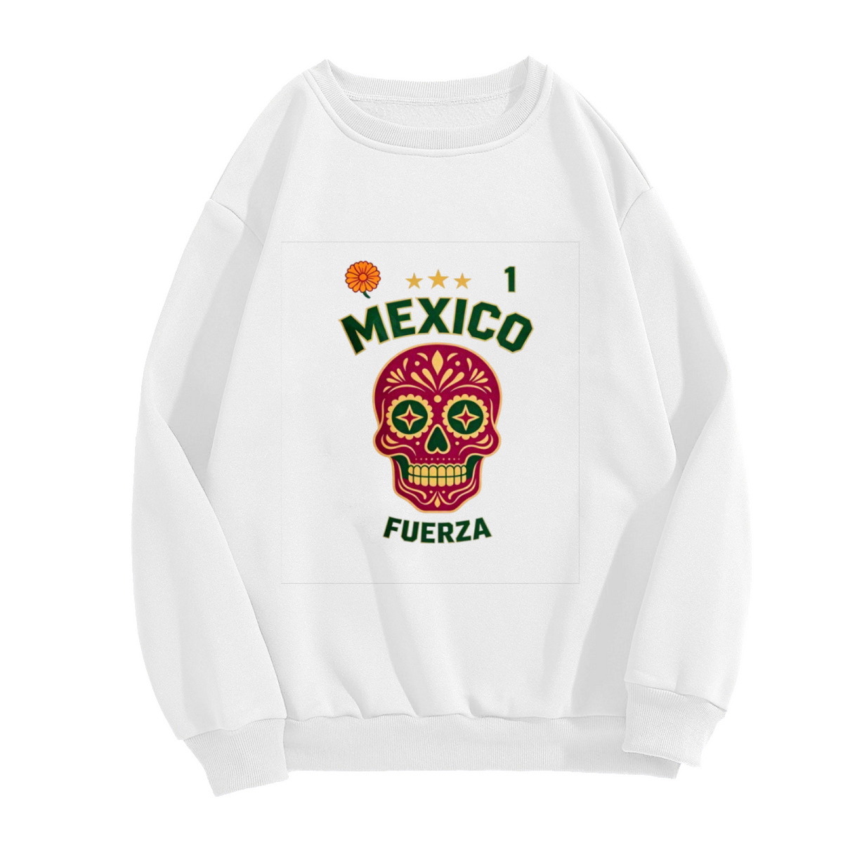 Mexico Sugar Skull Fuerza Number 1 Graphic Crewneck Sweatshirt