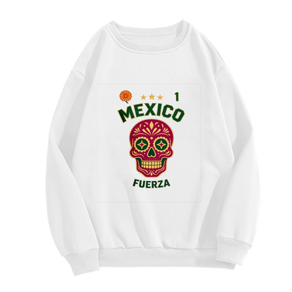 Mexico Sugar Skull Fuerza Number 1 Graphic Crewneck Sweatshirt