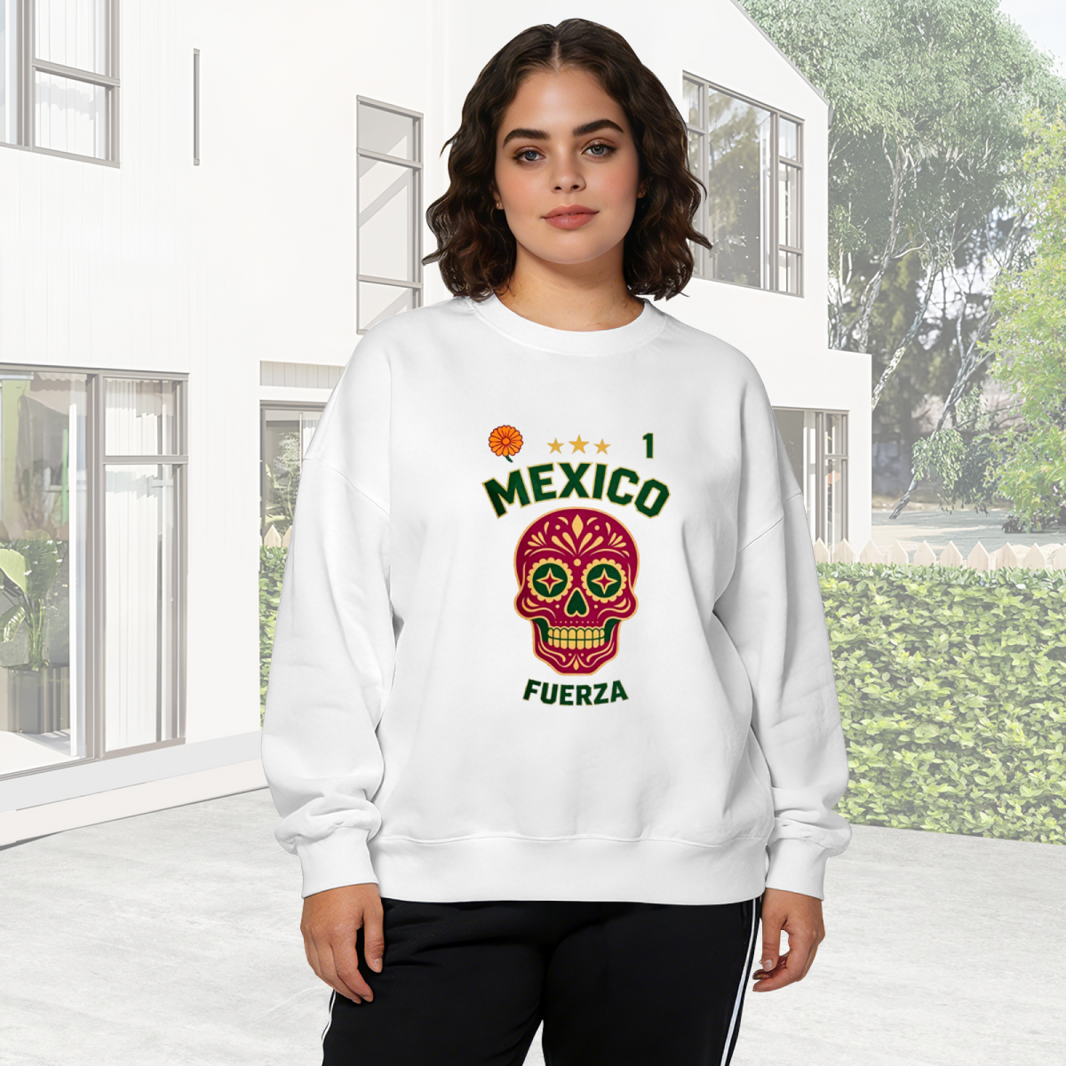 Mexico Sugar Skull Fuerza Number 1 Graphic Crewneck Sweatshirt