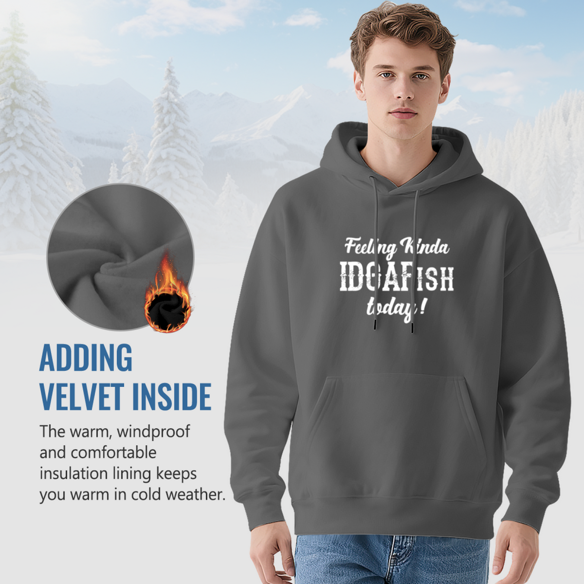 Feeling Kinda IDGAFISH Today Funny Slogan Hoodie, Men Casual Comfort Pullover