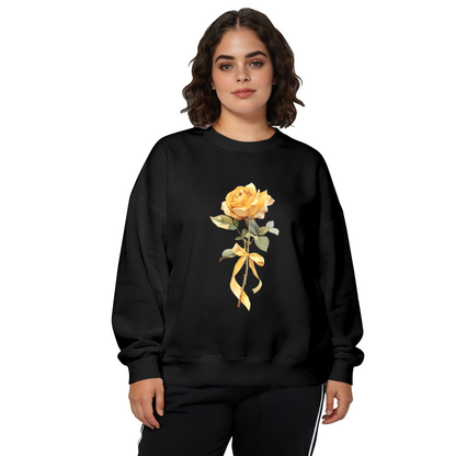 Luxe Glitter Purple Rose Graphic Black Crewneck Sweatshirt