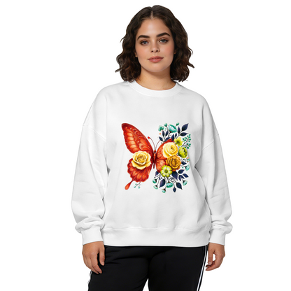 Vibrant Red Butterfly & Yellow Roses Art Crewneck Sweatshirt