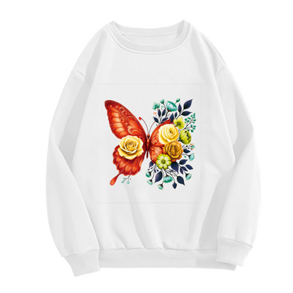 Vibrant Red Butterfly & Yellow Roses Art Crewneck Sweatshirt