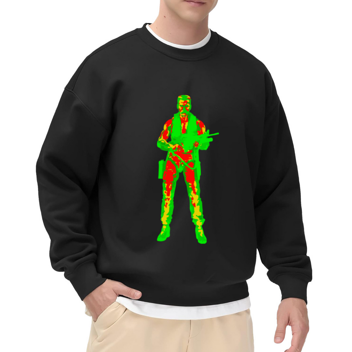 Thermal Vision Soldier Military Action Figure Graphic Crewneck Sweatshirt