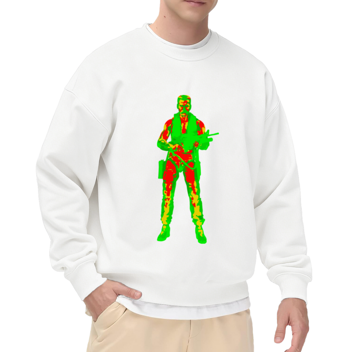 Thermal Vision Soldier Military Action Figure Graphic Crewneck Sweatshirt