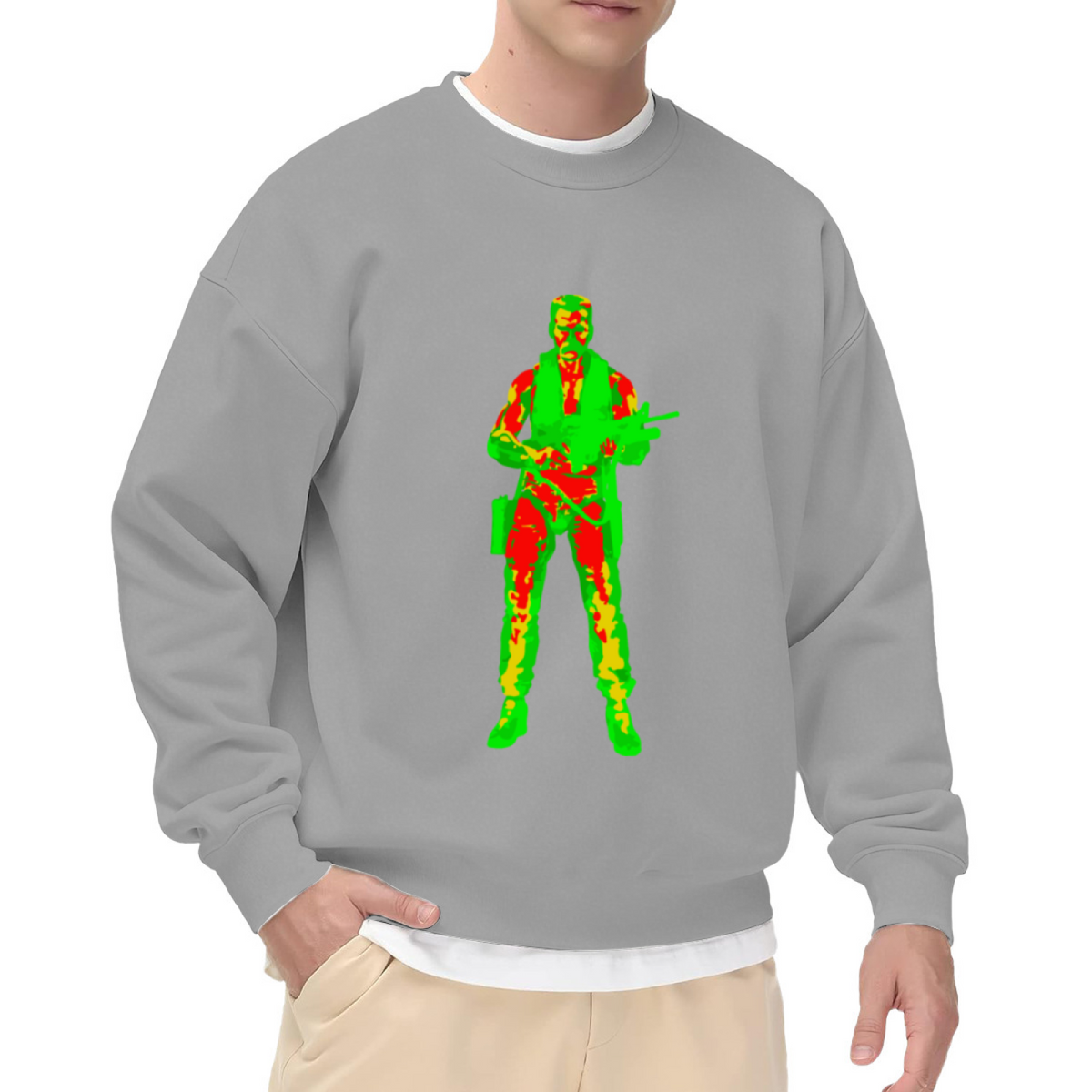 Thermal Vision Soldier Military Action Figure Graphic Crewneck Sweatshirt