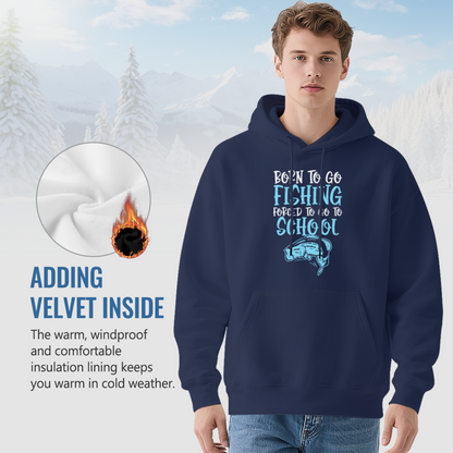 Born To Go Fishing Angler Funny Hoodie, Fisherman Comfort Navy Hoodie