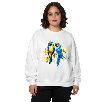 Cute Blue?Yellow Macaw Parrot With Yellow Flowers Crewneck Sweatshirt