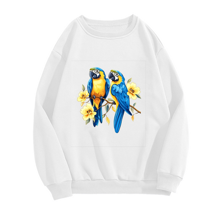 Cute Blue?Yellow Macaw Parrot With Yellow Flowers Crewneck Sweatshirt