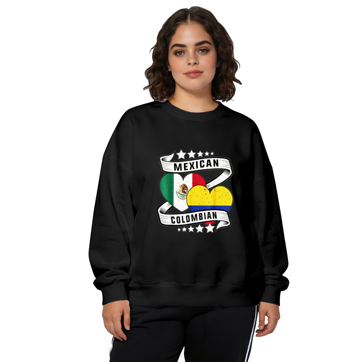 Mexican Colombian Dual Heritage Flag?Heart Graphic Crewneck Sweatshirt