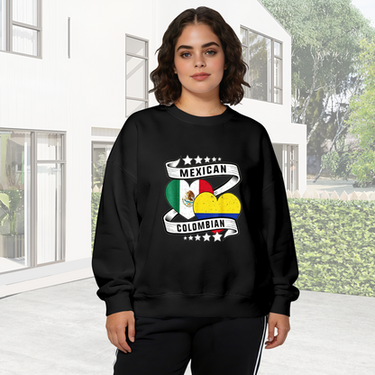 Mexican Colombian Dual Heritage Flag?Heart Graphic Crewneck Sweatshirt
