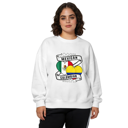 Mexican Colombian Dual Heritage Flag?Heart Graphic Crewneck Sweatshirt