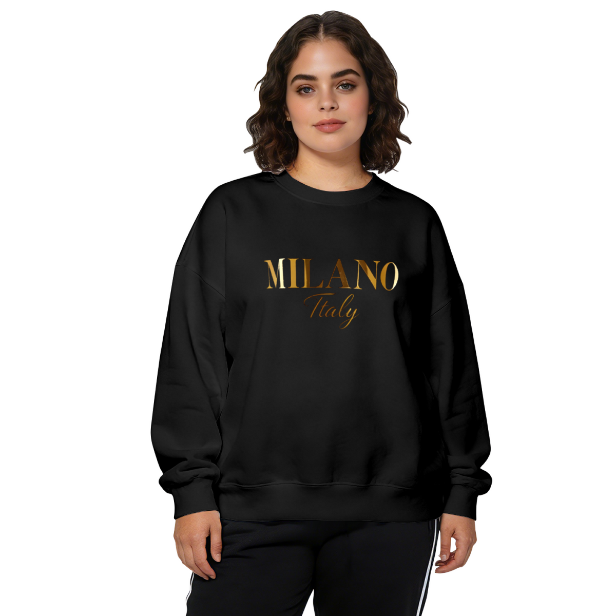 Luxury Gold Milano Italy Letter Graphic Crewneck Sweatshirt