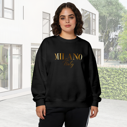 Luxury Gold Milano Italy Letter Graphic Crewneck Sweatshirt
