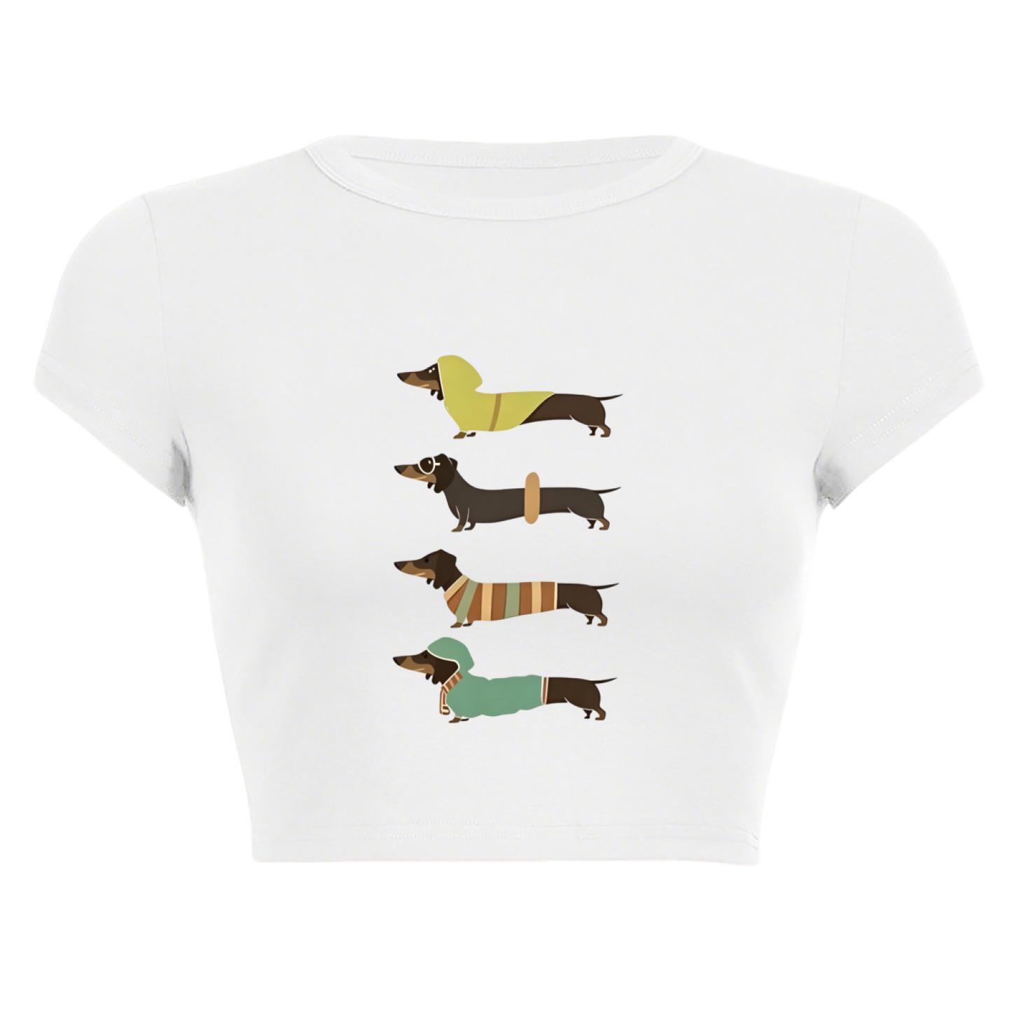 Stylish Dachshunds Retro Cartoon Slim Fit Crop Tee