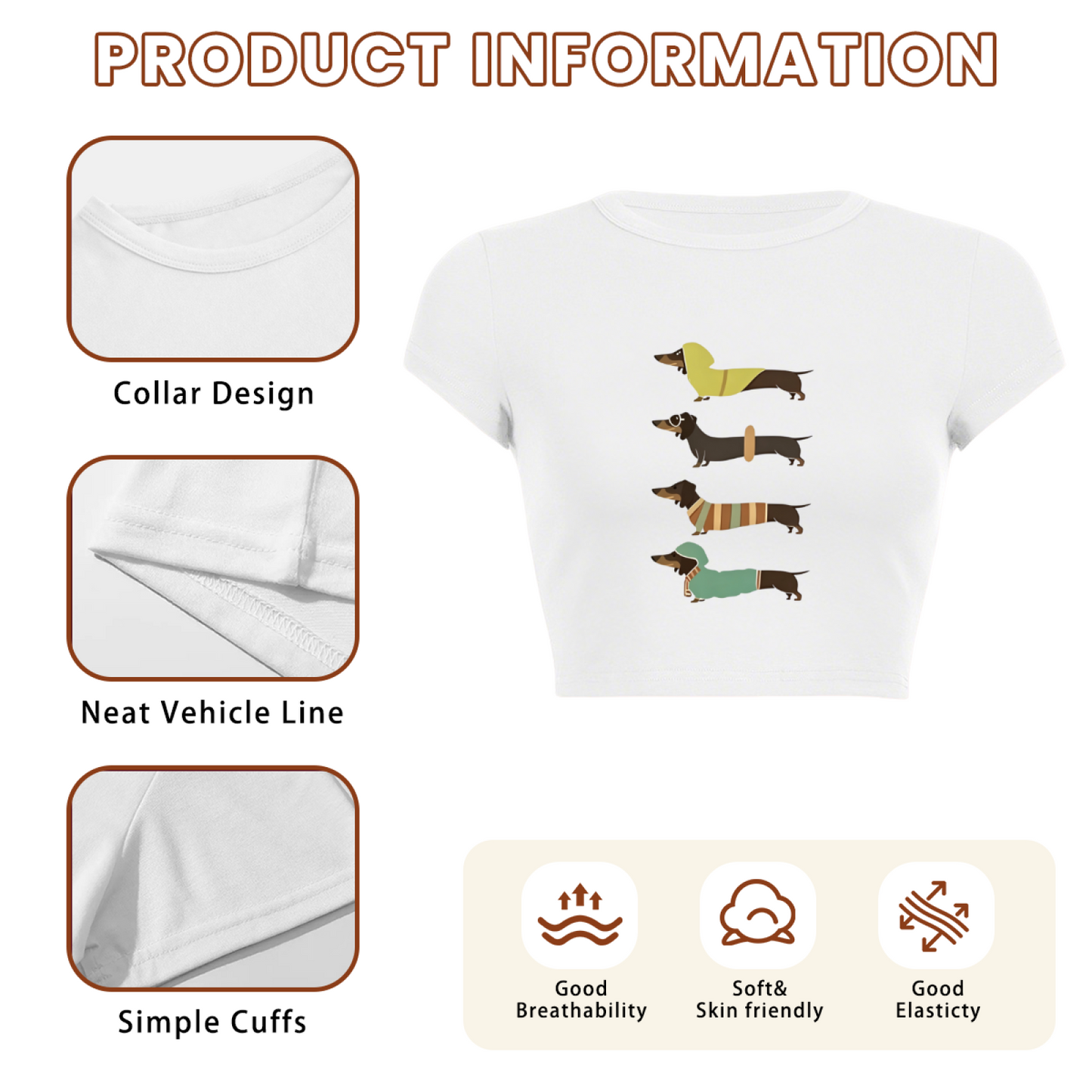 Stylish Dachshunds Retro Cartoon Slim Fit Crop Tee