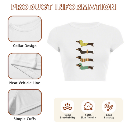 Stylish Dachshunds Retro Cartoon Slim Fit Crop Tee