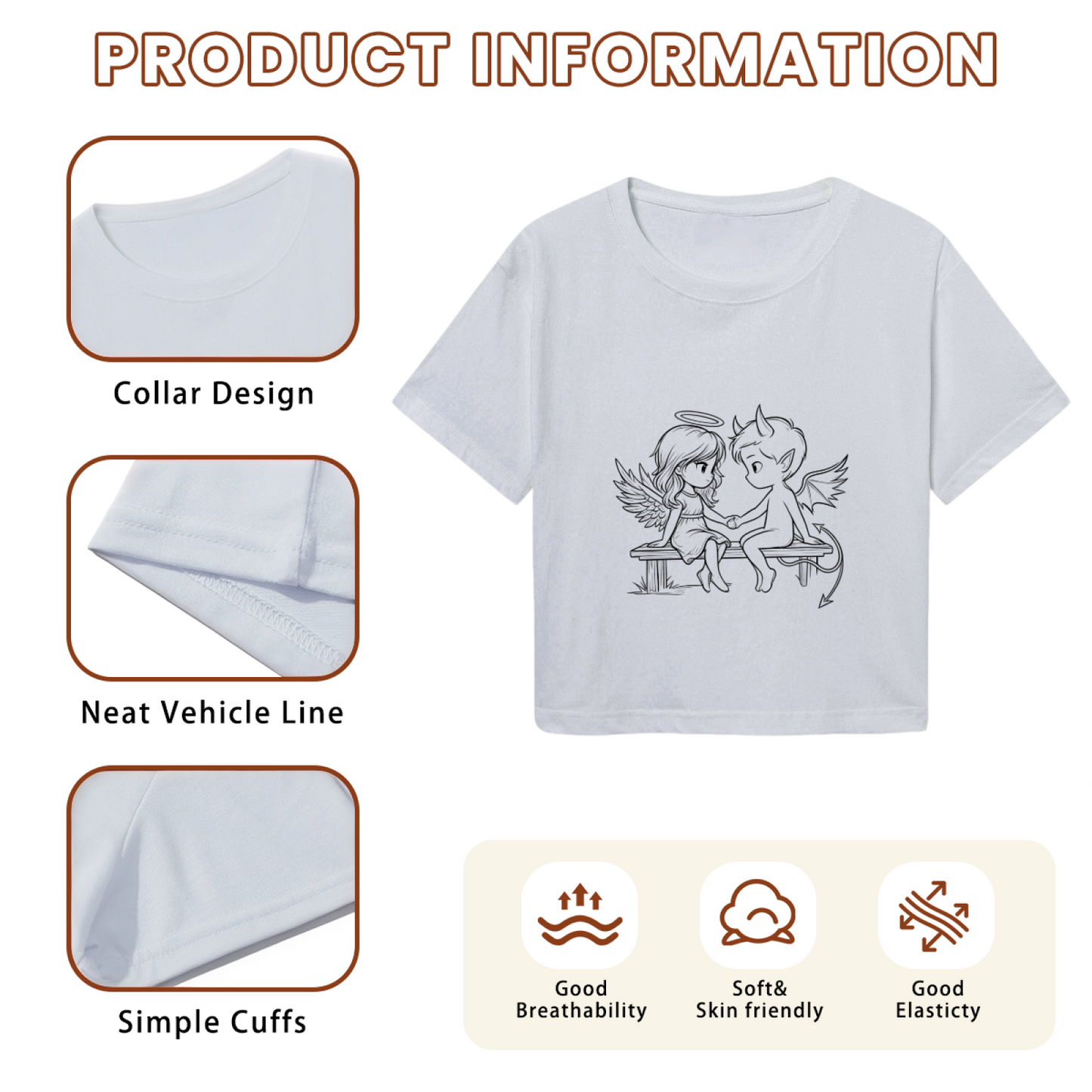 Angel & Devil Sweet Contrast Sketch Graphic Crop Top