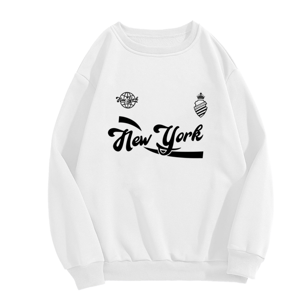 Retro New York Script Badge White Crewneck Sweatshirt