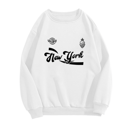 Retro New York Script Badge White Crewneck Sweatshirt