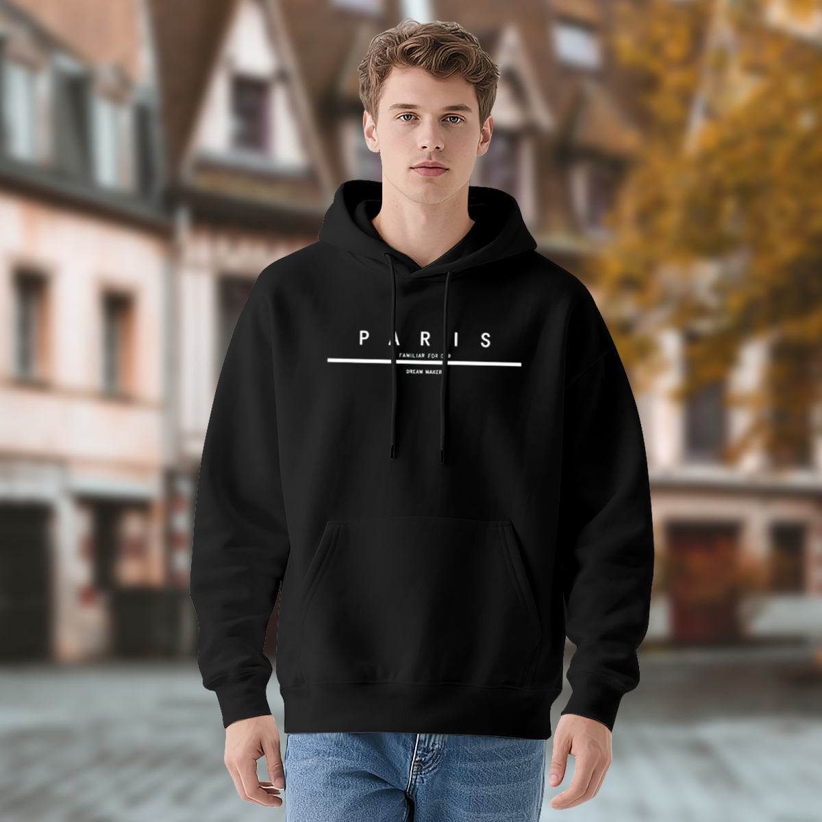 Paris City Modern Text Print Black Hoodie