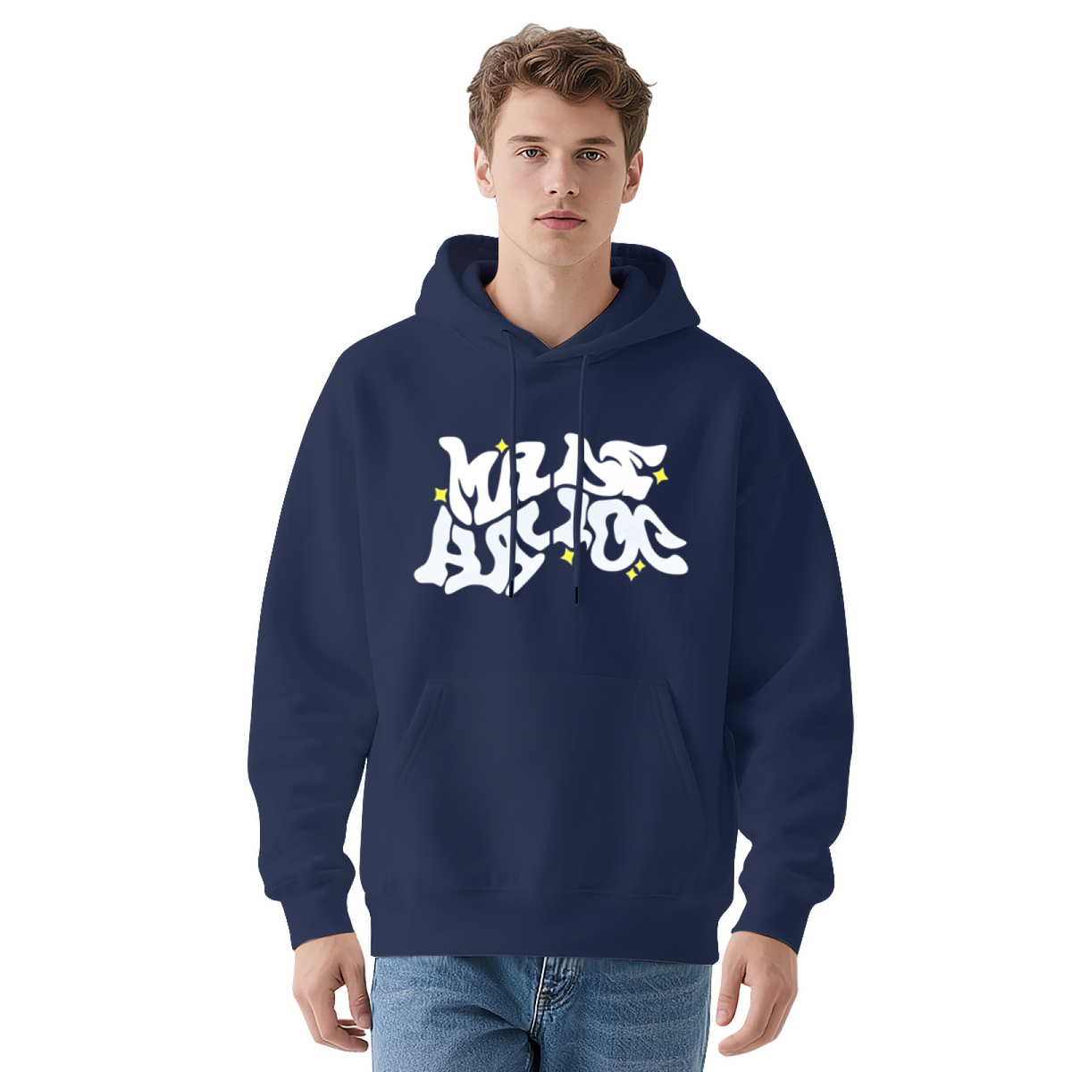 Graffiti Letter With Star Accent Trendy Hooded Sweatshirt