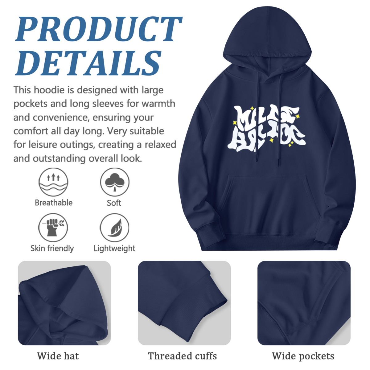 Graffiti Letter With Star Accent Trendy Hooded Sweatshirt