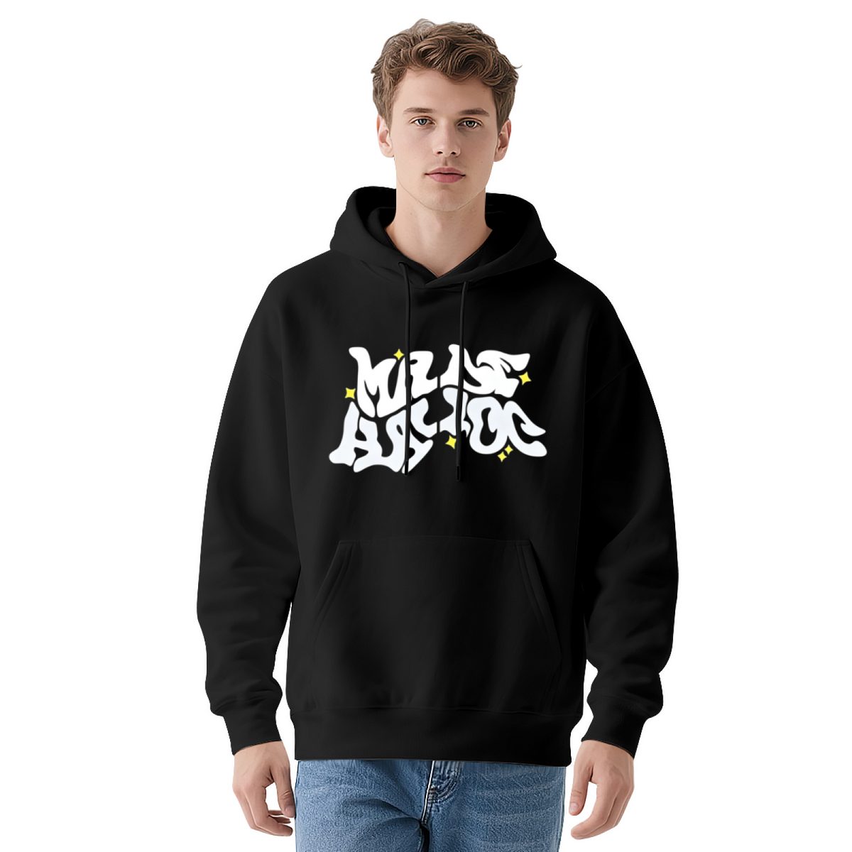 Graffiti Letter With Star Accent Trendy Hooded Sweatshirt