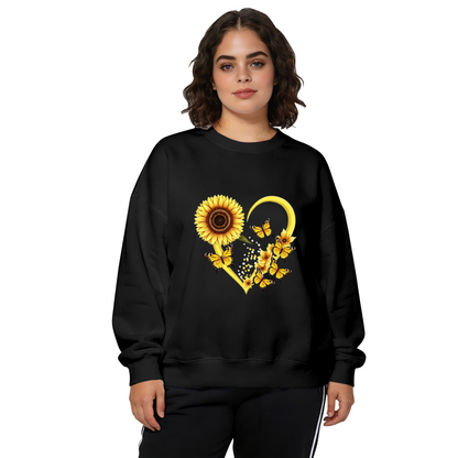 Heart‑Shaped Sunflower & Butterflies Art Crewneck Sweatshirt