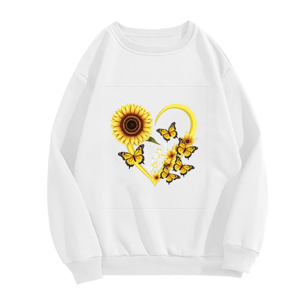 Heart‑Shaped Sunflower & Butterflies Art Crewneck Sweatshirt