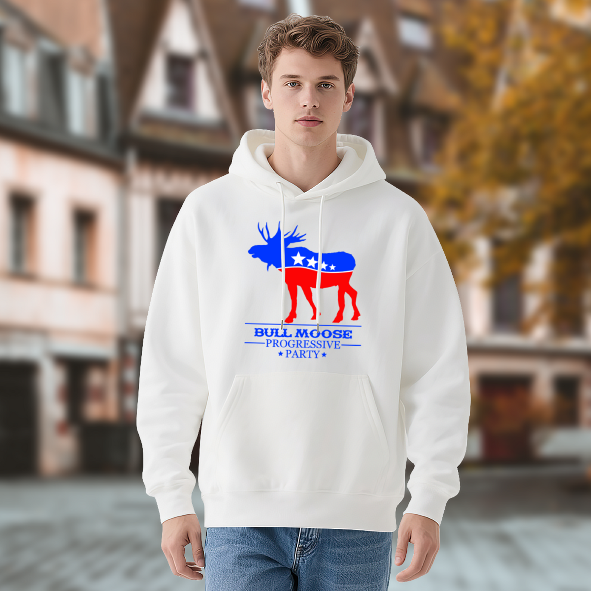 Bull Moose Progressive Party Vintage Patriotic White Hoodie, Relax Comfort Fit