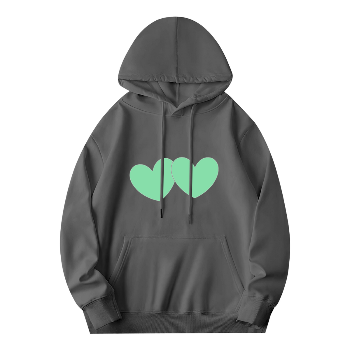 Two Mint Green Simple Hearts Grey Hoodie, Unisex Sweet Comfort Casual Hoodie