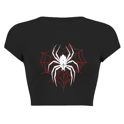 Gothic White Spider Red Web Black Crop Tee ¨C Dark Grunge Streetwear Top 4.